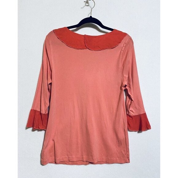 Soft Surroundings Barbara Ruffle Top Womens Medium Coral Orange Cottagecore - Picture 3 of 6